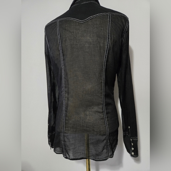 Stetson Sheer Black Shirt with White Stitching. Size Small - Picture 6 of 10
